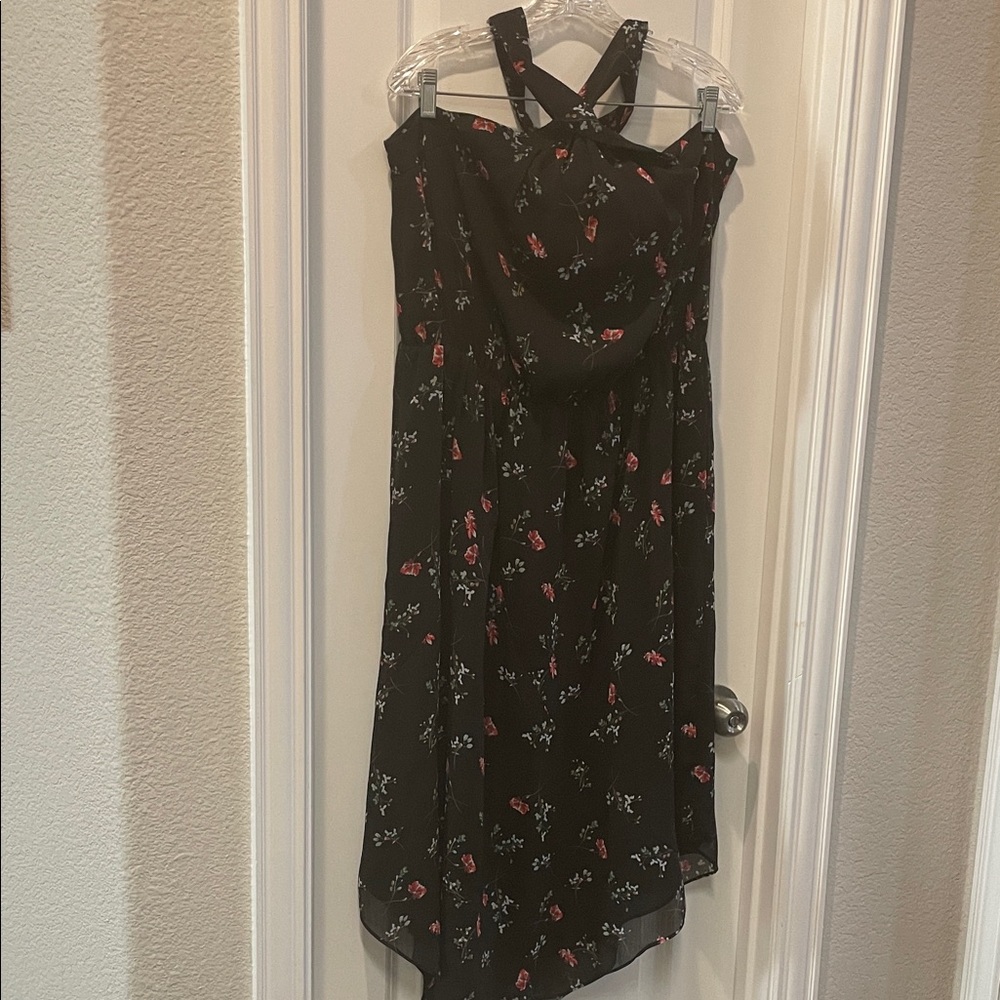 Great Jones Black Floral Handkerchief Hem Dress